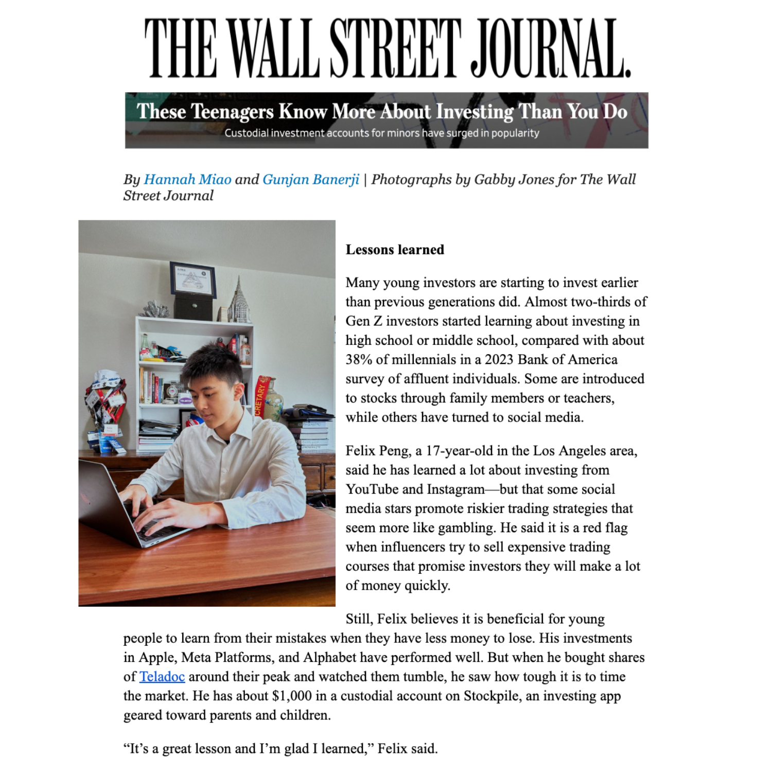 Wall Street Journal feature